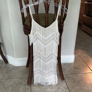 Lulu's White Fringe Midi Dress